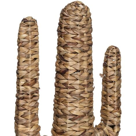 Cactus en jacinthe tressée Haci – Sculpture décorative beige, dimensions 38,5 x 16,5 x 75 cm – Livraison gratuite