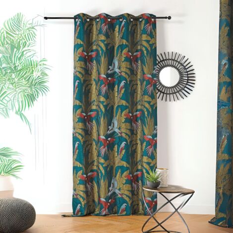 Rideau tamisant imprimé perroquet Vert 140x250 cm (1/3)