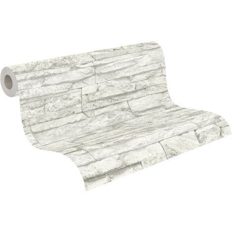Papier peint imitation pierre de craie blanc 10,05 m x 0,53 m – Intissé lavable – Pose facile avec raccord sauté – A.S. Creations