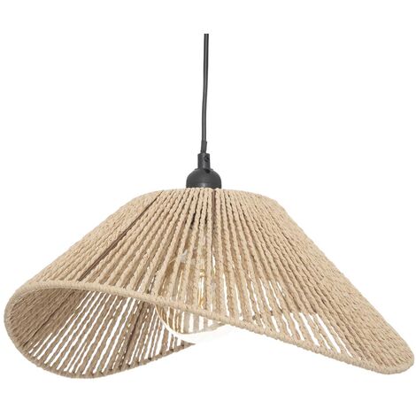 Atmosphera – Suspension en corde beige 45 x 40 cm – Abat-jour en papier – Hauteur ajustable – Douille E27 – Pour ampoules à filament