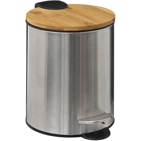 5Five pedal bin 'Soft' kaki 3L - 24 cm - Petite poubelle avec couvercle en  bambou et fermeture douce - Pour la salle de bain et les toilettes