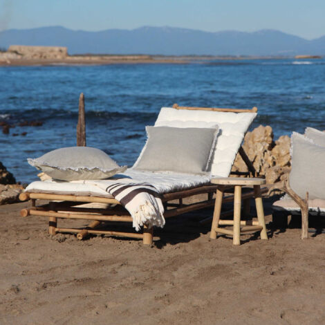 Matelas bain de soleil matelassé coton lavé Taupe 65x200 cm