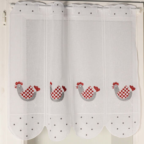 Brise bise aux broderies de poules Bordeaux 58x120 cm