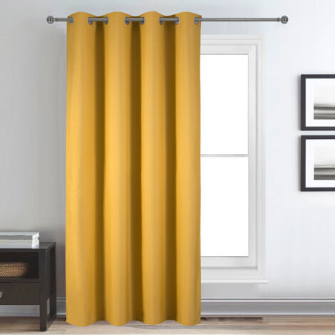 Rideau déco uni occultant et thermique Jaune moutarde 140x260 cm (1/3)