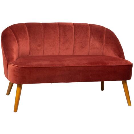 Atmosphera – Banquette en velours terracotta 126x71x72 cm – 2 places – Peuplier, mousse polyuréthane, polyester – Montage facile