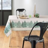 Nappe Rectangle Infroissable Christmas Sapins Imprimé Antitache Naturel 150x300 cm