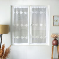 Paire de petits vitrages brodés feuillage Blanc 60x90 cm
