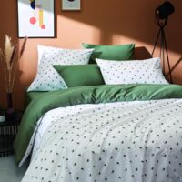 Parure de couette en percale de coton au style géométrique Vert Olive 240x220 cm