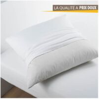 Douceur D'Intérieur – Taie d'oreiller molleton 100% coton blanc 65x65 cm – Protection douce contre l'humidité et les allergènes – Lavable en machine