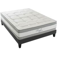 ROYAL 5 - Matelas mémoire de forme + sommier bois mi-ferme Blanc 140x190 cm