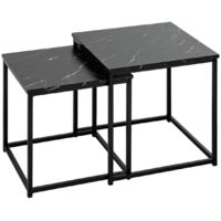 Atmosphera – Lot de 2 tables gigognes en métal noir avec plateau effet marbre – Dimensions 37,5x37,5x40cm et 33,5x33,5x36cm – Gain de place dans votre salon