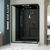 cabine de douche hydromassante 140x85x218 cm - porte coulissante - fonds & profilés noir mat