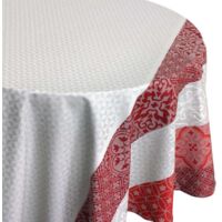 Homemaison – Nappe ovale enduite mosaïque rouge 170x240 cm – 100% coton – Imperméable et anti-tâche – Finition biais – Fabrication française