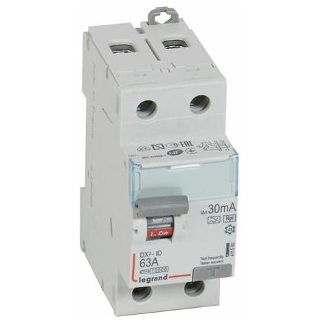 Interrupteur différentiel DX³-ID arrivée haute et départ bas à vis - 2P 230V 63A typeF 30mA - 2 modules - LEGRAND