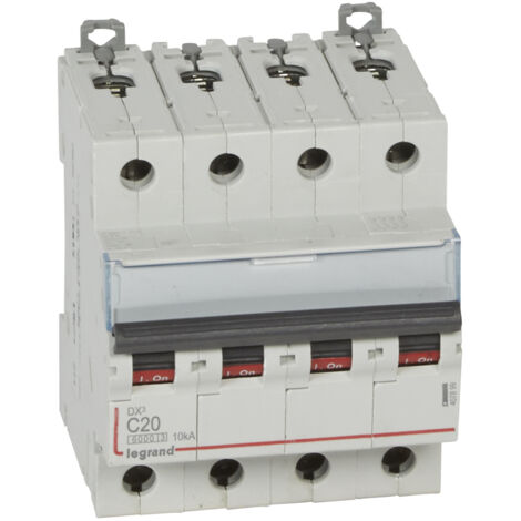 Disjoncteur DX³6000 10kA arrivée haute et départ bas à vis 4P 400V - 20A - courbe C - pour peigne HX³ traditionnel - 407899 - LEGRAND