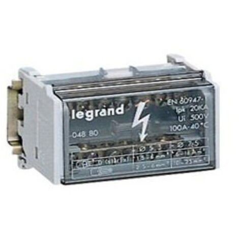 Répartiteur modulaire monobloc bipolaire à bornes 100A - 7 connexions par barreau - 4 modules