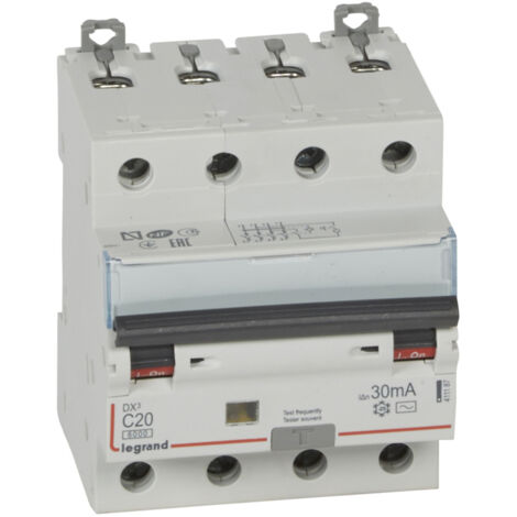 Disjoncteur différentiel monobloc DX³6000 10kA arrivée haute et départ bas à vis 4P 400V - 40A - typeAC 30mA - LEGRAND