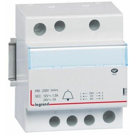 Transformateur pour sonnerie 230V vers 24V à 12V - 24VA à 18 VA - 4 modules - 413093 - LEGRAND