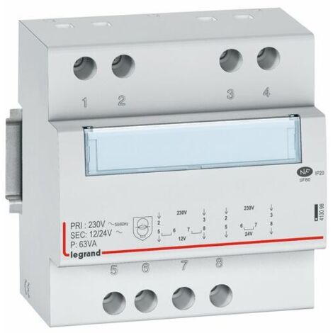 Transformateur de sécurité 230V vers 12V ou 24V - 63VA - 5 modules - 413098 - LEGRAND