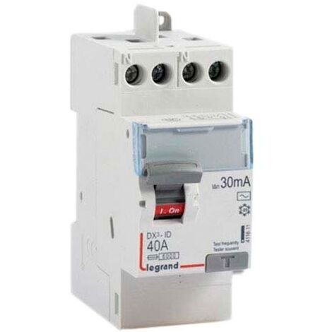 Interrupteur différentiel DX³-ID arrivée haute et départ haut à vis - 2P 230V 40A typeAC 30mA - 2 modules - LEGRAND