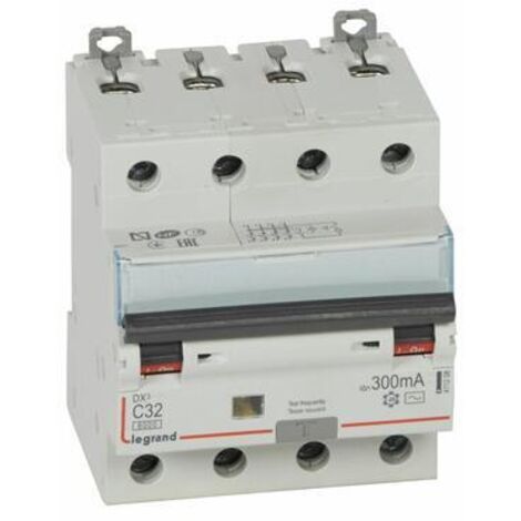 Disjoncteur différentiel monobloc DX³6000 10kA arrivée haute et départ bas à vis 4P 400V - 32A - typeAC 300mA - 411208 - LEGRAND