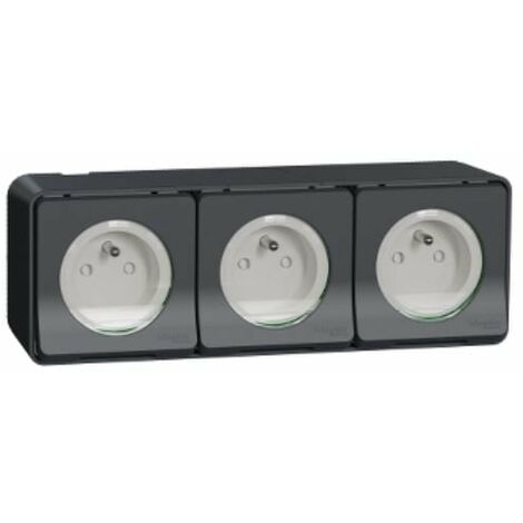 Mureva Styl - Triple PC 2P+T horiz. précâblée - saillie - IP55 - IK08 - gris