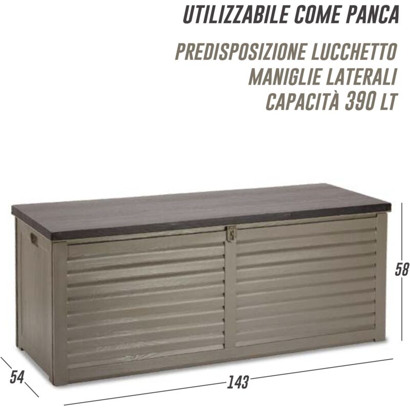 Baule Portaoggetti Zendea 270L Nero – Contenitore Esterno In Resina Anti-UV E Impermeabile, Perfetto Per Cuscini, Attrezzi E Coperte, Con Effetto Legno Moderno