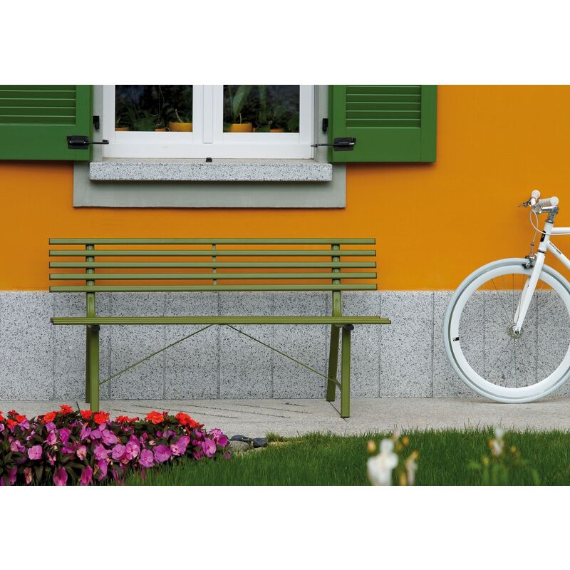 Panchina da giardino 3 posti in ferro color verde con trattamento  antiruggine