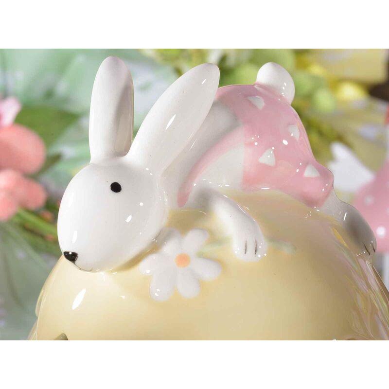 Coniglietti Pasquali 2 Pezzi Mini Figurina in Ceramica Colore Bianco e Rosa, Coniglio Porcellana Piccolo Regalo di Pasqua, Addobbi e Decorazioni per Ricorrenze