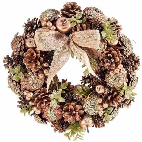 Ghirlanda Natalizia Reversibile Con Campane E Bacche - Decorazione Porta O Parete In Cotone E Iuta
