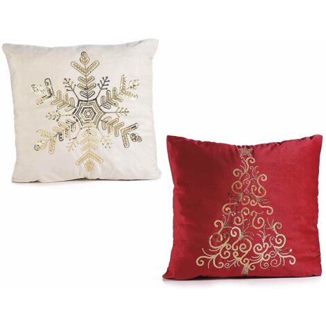 Cuscini Natalizi Decorativi Quadrati Imbottiti con Ricami in Paillettes Set 2 Pz (1/2)