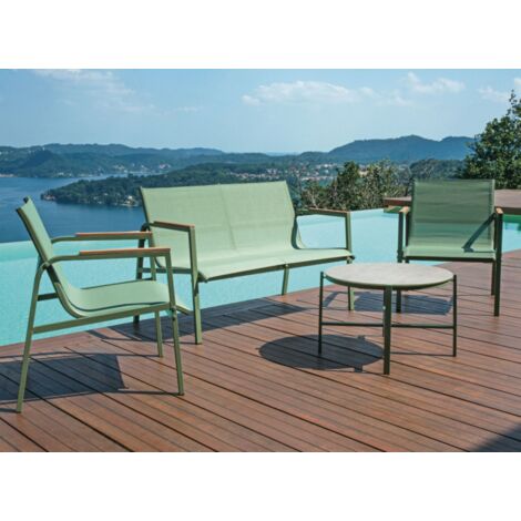 Salotto da Giardino Verde con Divano 2 Poltrone e Tavolino con Top in Vetroceramica (1/3)