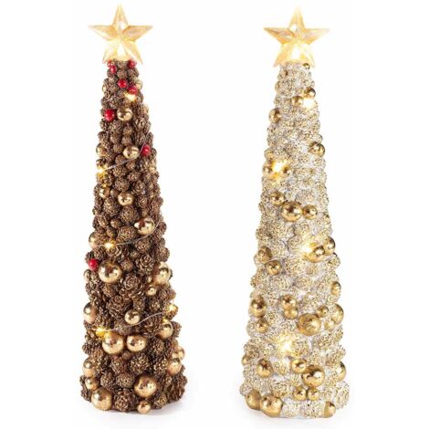 Beliani Set Di 2 Alberi Di Natale Decorativi In Metallo Nero Con Luci LED Bianco Caldo, Moderni Per Interni