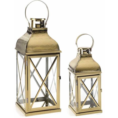 Lanterne Portacandela Vintage in Metallo Color Oro - Set da 2 (1/2)