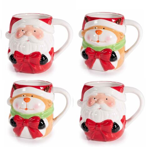 Tazze natalizie Babbo Natale e renna in ceramica decorata con rilievo (1/3)