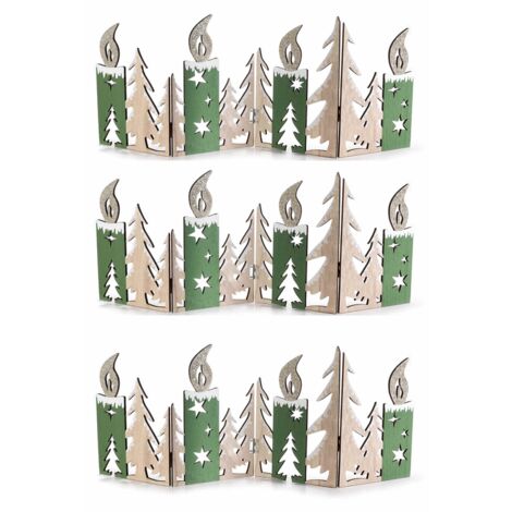 Set 3 staccionate natalizie in legno pieghevoli con alberi e candele glitter per decorazioni 60 x 22,5 cm (1/3)