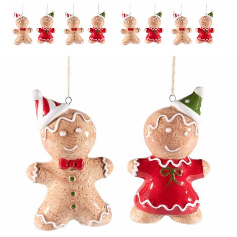 Addobbi natalizi da appendere, Omino pan di zenzero in ceramica - Set da 10 decorazioni (1/3)