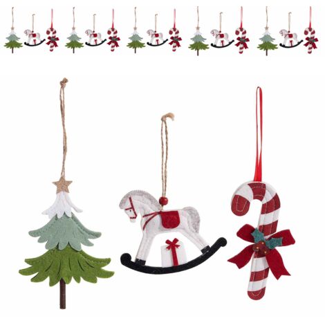 Set 18 decorazioni natalizie in panno da appendere, figure assortite (1/3)