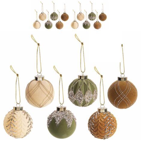 Set 12 palline per albero di natale effetto vetro con decori - Set 12 pezzi, diametro 7,5 centimetri (1/4)