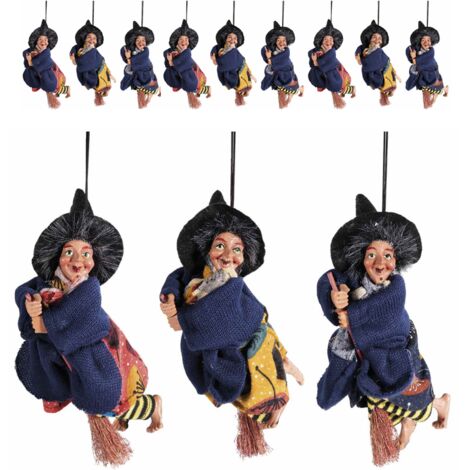 Set 9 befane decorative su scopetta in stoffa e resina con gambe modellabili (1/3)