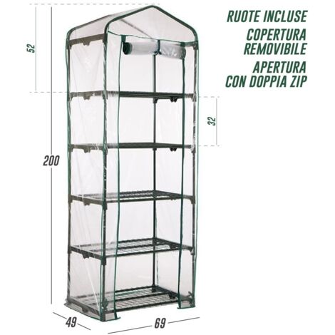 Serra per vasi e piante da balcone terrazzo e giardino 5 ripiani con copertura removibile e ruote serra giardinaggio (1/2)