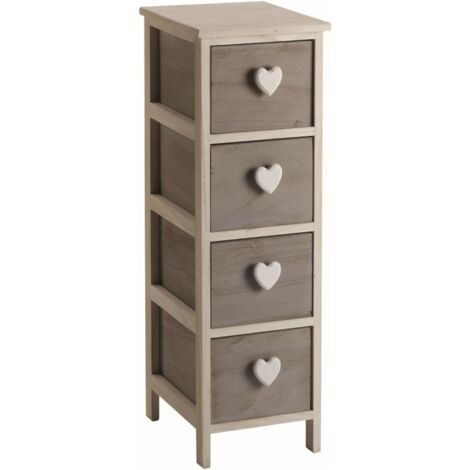 Cassettiera in Legno con 4 Cassetti e Pomolo a Forma di Cuore 32 x 81 centimetri