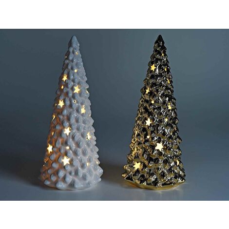 Grande Albero di Natale in Ceramica Bianca da Tavolo con Luci Decorazioni Festiv
