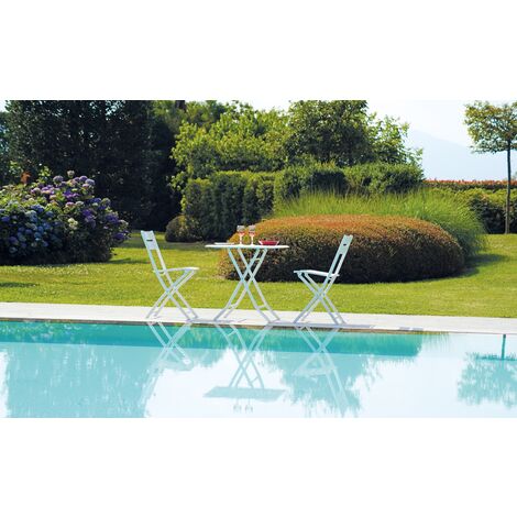 Tavolino con sedie in alluminio pieghevoli arredamento per bar e giardino colore bianco (1/5)