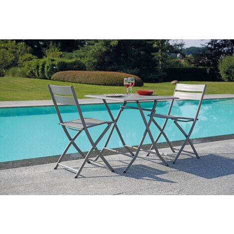 Tavolino con sedie in alluminio pieghevoli arredamento per bar e giardino colore tortora (1/5)