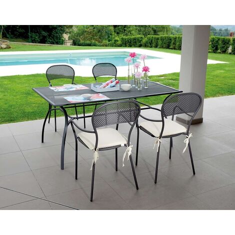 Tavolo da giardino con sedie e cuscini 4 posti in ferro antiruggine  traforato