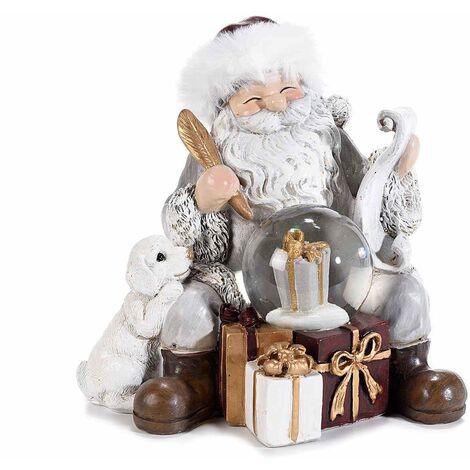 Babbo Natale in Resina con Palla di Neve e Pacchi Regalo Statuina Natalizia  da Appoggiare per