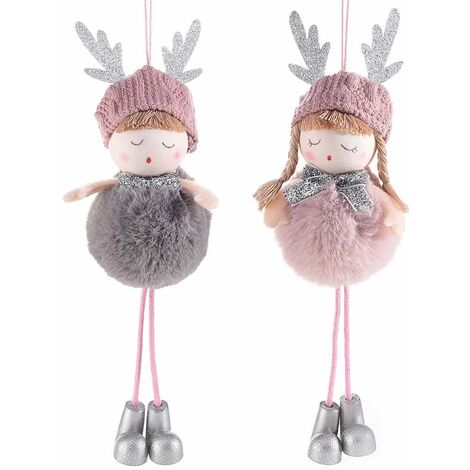 Decorazioni Natalizie da Appendere Artigianali in Pelliccia Sintetica Set da 6 Bamboline per Decorare l'Albero e la Casa (1/2)