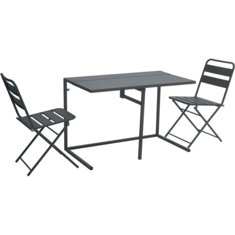 Set Tavolo e Sedie per Balconi e Spazi Ristretti 2 Posti 100 x 50 cm Antracite