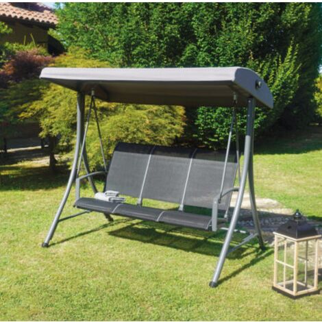 Dondolo da giardino 3 posti in alluminio con tettuccio grigio